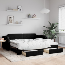 vidaXL fekete kihúzható szövet heverő fiókokkal 90 x 200 cm ágy és ágykellék