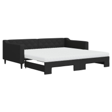 vidaXL fekete kihúzható szövet heverő matracokkal 100 x 200 cm (3197451) ágy és ágykellék