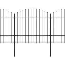 vidaXL fekete lándzsahegy tetejű acélkerítés (1,5-1,75) x 8,5 m kerti bútor