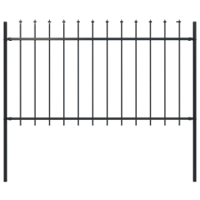 vidaXL fekete lándzsahegyes tetejű acélkerítés 1,7 x 1 m kerti dekoráció