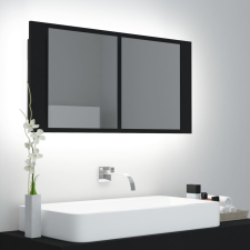 vidaXL fekete LED-es tükrös fürdőszobaszekrény 90 x 12 x 45 cm fürdőszoba bútor