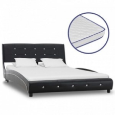 vidaXL Fekete műbőr ágy memóriahabos matraccal 120 x 200 cm ágy és ágykellék