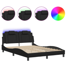vidaXL fekete műbőr ágykeret LED-világítással 140 x 190 cm ágy és ágykellék
