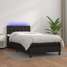 vidaXL fekete műbőr rugós ágy matraccal és LED-del 100x200 cm ágy és ágykellék