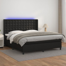 vidaXL fekete műbőr rugós ágy matraccal és LED-del 160x200 cm ágy és ágykellék