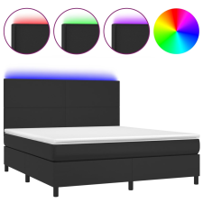 vidaXL fekete műbőr rugós ágy matraccal és LED-del 160x200 cm (3135831) ágy és ágykellék