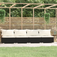 vidaXL fekete négyszemélyes polyrattan kanapé párnákkal kerti bútor