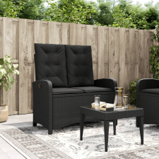 vidaXL Fekete polyrattan dönthető kerti pad párnával kerti bútor