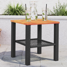 vidaXL fekete polyrattan és akácfa kerti asztal 40 x 40 x 42 cm kerti bútor