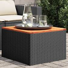 vidaXL fekete polyrattan és akácfa kerti asztal 55x55x37 cm kerti bútor