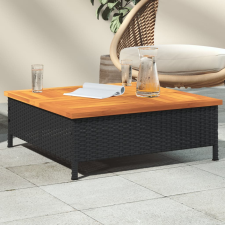 vidaXL fekete polyrattan és akácfa kerti asztal 70 x 70 x 25 cm kerti bútor