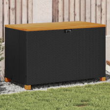 vidaXL fekete polyrattan és akácfa kerti tárolóláda 110 x 55 x 63 cm kerti tárolás
