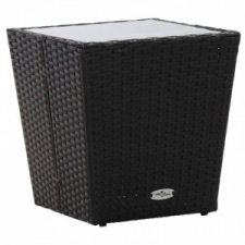 vidaXL Fekete polyrattan és edzett üveg teázóasztal 41,5x41,5x43 cm kerti bútor