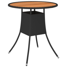 vidaXL fekete polyrattan és tömör akácfa kerti étkezőasztal Ø 70 cm kerti bútor