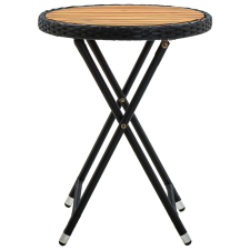 vidaXL fekete polyrattan és tömör akácfa teázóasztal 60 cm (316509) kerti bútor