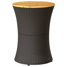 vidaXL fekete polyrattan és tömör fa kerti dob alakú kisasztal (368296) kerti bútor