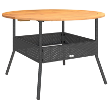 vidaXL fekete polyrattan kerti asztal akácfa lappal Ø110 x 71 cm kerti bútor