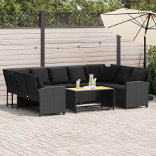 vidaXL Fekete polyrattan kerti kanapé párnákkal kerti bútor