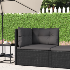 vidaXL Fekete polyrattan kerti sarokkanapé párnákkal kerti bútor