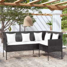 vidaXL Fekete polyrattan l-alakú kanapé párnákkal kerti bútor