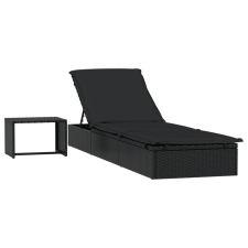 vidaXL fekete polyrattan napágy asztallal (319634) kerti bútor