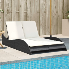 vidaXL fekete polyrattan napozóágy párnákkal 114x205x73 cm kerti bútor