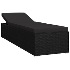vidaXL fekete polyrattan napozóágy párnával (46221) kerti bútor