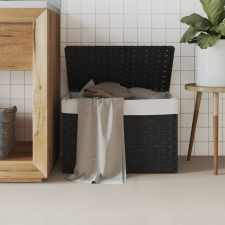 vidaXL fekete polyrattan szennyeskosár fedéllel 55,5 x 35 x 34 cm bútor