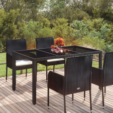 vidaXL fekete polyrattan üveglapos kerti asztal 150 x 90 x 75 cm kerti bútor