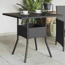 vidaXL fekete polyrattan üveglapos kerti asztal 80 x 80 x 75 cm kerti bútor