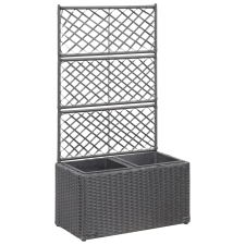 vidaXL fekete rácsos polyrattan virágtartó 2 kaspóval 58x30x107 cm kerti dekoráció