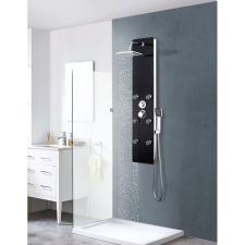 vidaXL fekete rozsdamentes acél / üveg zuhanypanel 25 x 44,6 x 130 cm fürdőszoba kiegészítő
