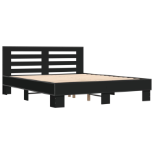 vidaXL fekete szerelt fa és fém ágykeret 160 x 200 cm (3280092) ágy és ágykellék