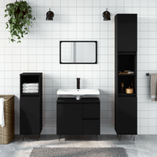 vidaXL fekete szerelt fa fürdőszobaszekrény 30 x 30 x 190 cm fürdőszoba bútor