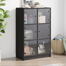 vidaXL fekete szerelt fa magasszekrény ajtókkal 68 x 37 x 109 cm bútor