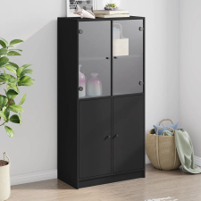 vidaXL fekete szerelt fa magasszekrény ajtókkal 68x37x142 cm bútor