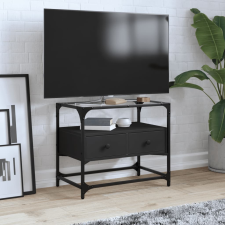 vidaXL fekete szerelt fa TV-szekrény üveglappal 60 x 35 x 51 cm bútor