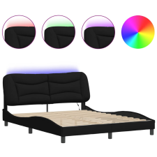 vidaXL fekete szövet ágykeret LED-világítással 160 x 200 cm (3213713) ágy és ágykellék