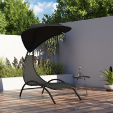 vidaXL fekete szövet és acél napozóágy napernyővel 167x80x195 cm kerti bútor