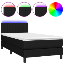 vidaXL fekete szövet rugós és LED-es ágy matraccal 100x200 cm (3133295) ágy és ágykellék