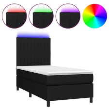 vidaXL fekete szövet rugós és LED-es ágy matraccal 90x200 cm (3135007) ágy és ágykellék