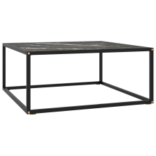 vidaXL fekete teázóasztal fekete márvány mintás üveggel 80x80x35 cm bútor