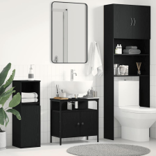 vidaXL Fekete tölgy szerelt fa fürdőszobai mosdószekrény 60x30x60 cm fürdőszoba bútor