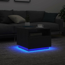 vidaXL fekete tölgyszínű dohányzóasztal LED-lámpákkal 50x49x40 cm bútor