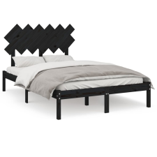 vidaXL fekete tömör fa ágykeret 135x190 cm (4FT6 Double) (3104847) ágy és ágykellék