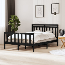 vidaXL fekete tömör fa ágykeret 140 x 190 cm ágy és ágykellék