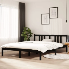 vidaXL fekete tömör fa ágykeret 150x200 cm (5FT King Size) ágy és ágykellék