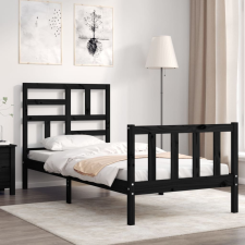 vidaXL fekete tömör fa ágykeret fejtámlával 100 x 200 cm ágy és ágykellék