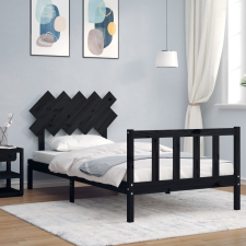 vidaXL fekete tömör fa ágykeret fejtámlával 100 x 200 cm ágy és ágykellék