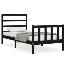vidaXL fekete tömör fa ágykeret fejtámlával 100 x 200 cm (3191900) ágy és ágykellék